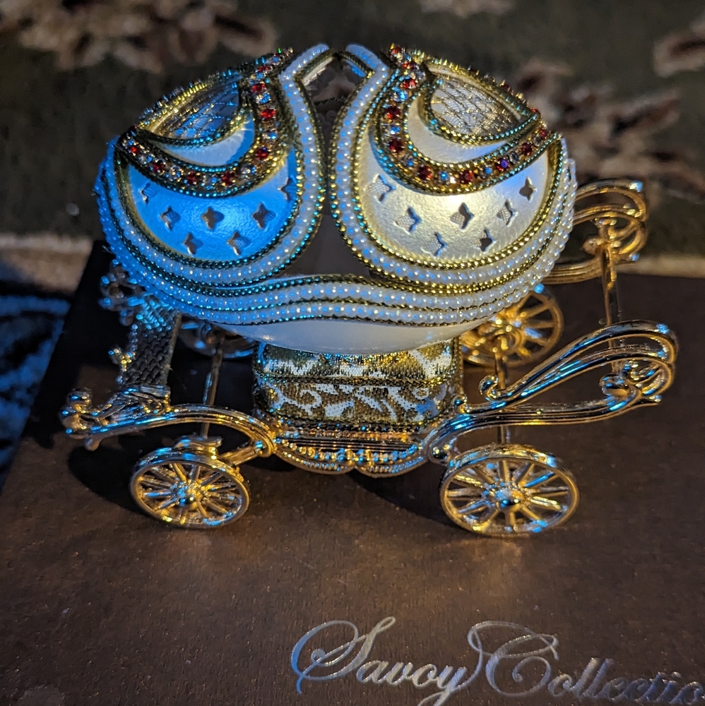 COPY - Savoy Music Box  Clockwork Music Box Jeweled Goose Egg Princess Carriage